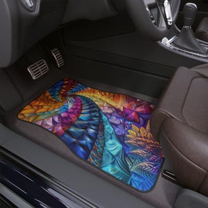 Car Floor Mats, Quilted Rainbow Design, Fractal Pattern, Vibrant Car Accessories, Unique Gift for Car Lovers, Vehicle Protection