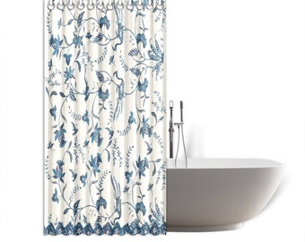 Blue & White Shower Curtain, 66" x 72", Cottagecore, Boho, Curtain