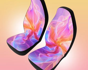Barbiecore Car Seat Covers- Pink Fractal Flower Aesthetic, Dreamy Feminine Auto Interior, Universal Fit Car Decor Set of 2