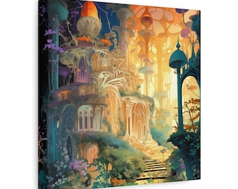 Canvas Print, Whimsical Castle Portal Fantasy Art Wall Decor, Matte Stretched Artwork, Pretty & Curious Design, Magical Home Decoration,