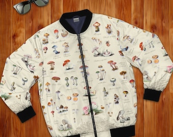 Men&#39;s Mushroom Botanical Bomber, Cottagecore, Gift for Him, Boho, Bomber Jacket
