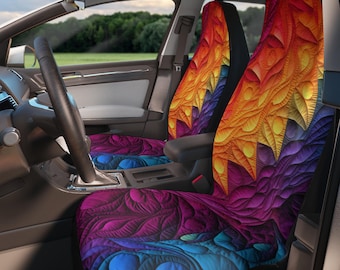 Rainbow Leaf Sculpted Design, Car Seat Covers, Automotive Accessories, Colorful Seat Protectors, Car Interior Decor, Gift for Nature