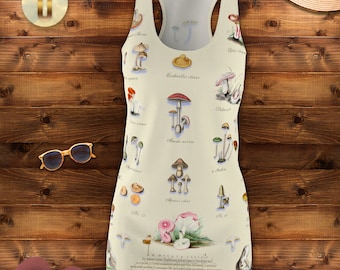 Women's Sundress, Mushroom Botanicals, Cottagecore, Boho, Racerback Dress