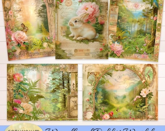 Woodland Rabbit Collection Printable Journaling Kit | 26 Page Digital Download | Lined Spreads, Patterns, Pockets, Labels & Stickers
