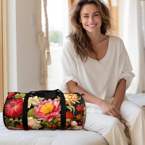 Cottagecore Duffel Bag, Floral Weekender, Large Flower Print Gym Bag, Garden Overnight Tote, Botanical Travel Bag, Romantic Floral Carry-On