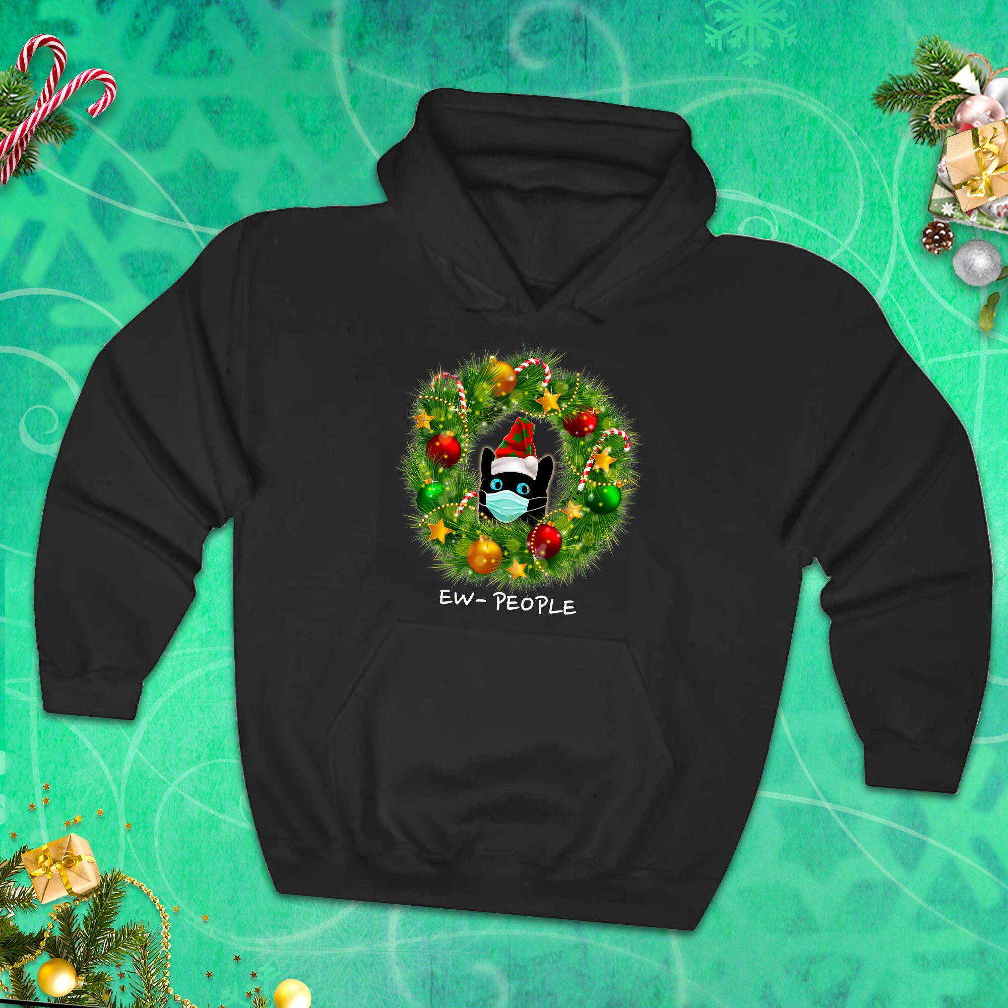 Felpa Con Cappuccio Pullover Gatto Divertente &ndash; Uomo Donna Nero