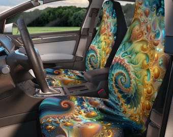 Car Seat Covers, Ocean Marine Life Fractal Design, Vehicle Accessories, Automotive Decor, Unique Gift, Custom Auto Interior
