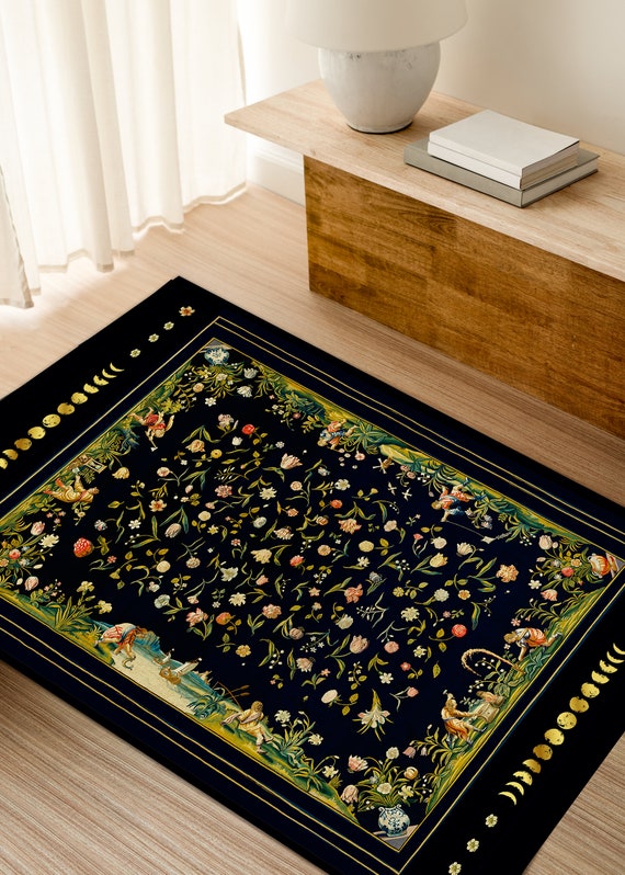 Vintage Botanical Tapestry Boho Style Cottagecore Area Rug Etsy