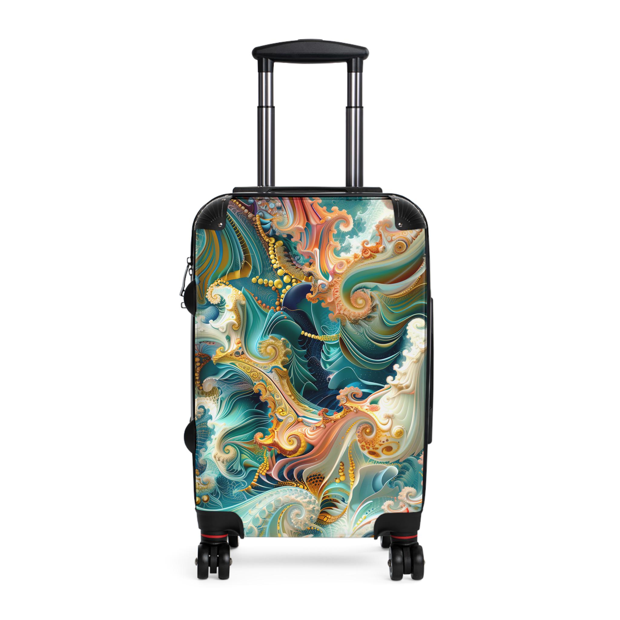 Whimsical Fractal Ocean Wave Suitcase, Travel Bag, Luggage, Beach