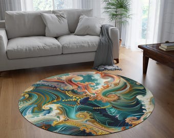 Colorful Abstract Round Rug - Boho Decor, Living Room Carpet, Bedroom Accent, Unique Area Rug, Home Warmth
