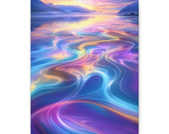 Canvas Wrap, Fractal Sunset Currents, Wall Art, Home Decor, Abstract Artwork, Jewel colors