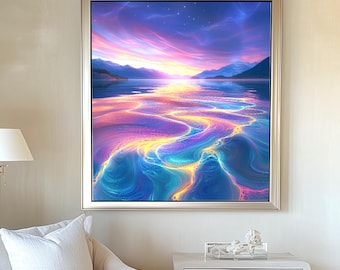 Canvas Wrap, Fractal Sunset Wall Art, Home Decor, Abstract Artwork, Modern Design, Office Decoration