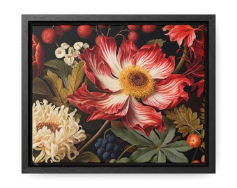 Canvas Wrap, Red and White Blossoms Vintage Botanical Style,  Floral Wall Art, Home Decor, Nature Lover Gift, Botanical Prints, Gallery