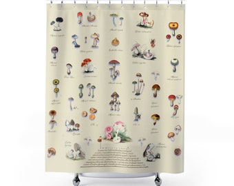 Mushroom Botanical, Cottagecore, Boho Shower Curtains