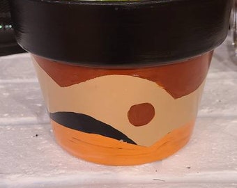 Hand painted vintage terra Cotta pot