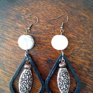 One of a kind, handpainted, handmade wooden boho earrings