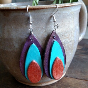Colorful handpainted handmade wooden earrings