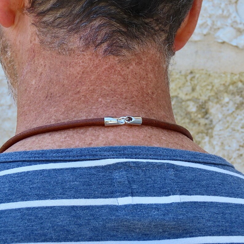 Men/'s knot necklace and navy anchor cement and silver leather