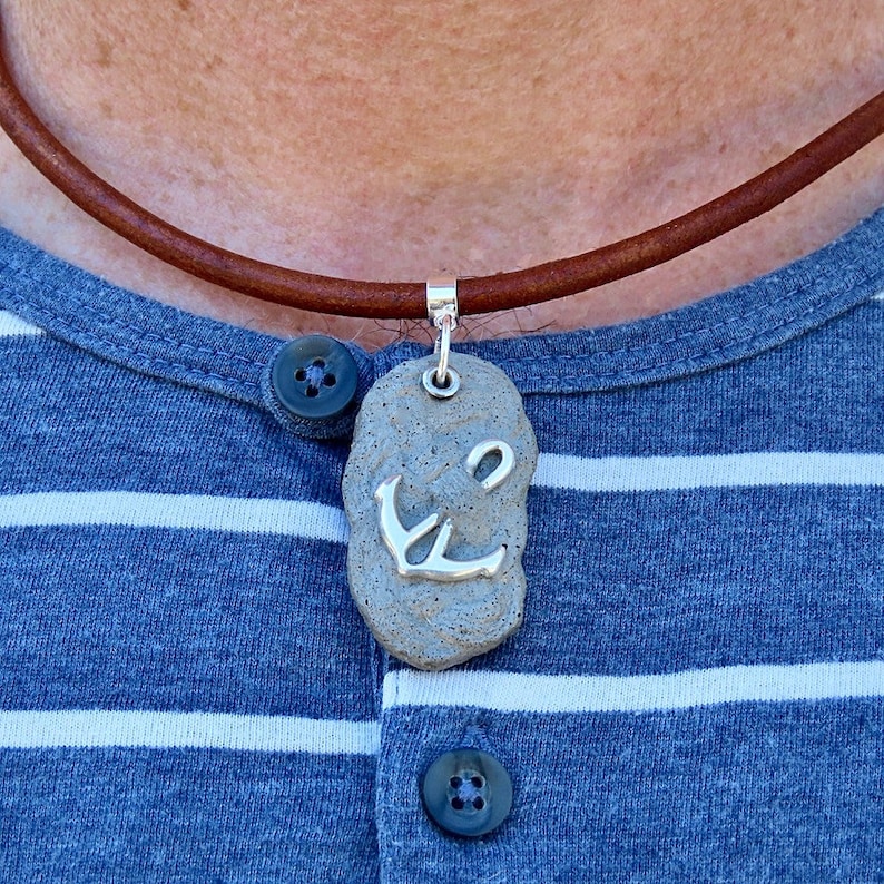 Men/'s knot necklace and navy anchor cement and silver leather