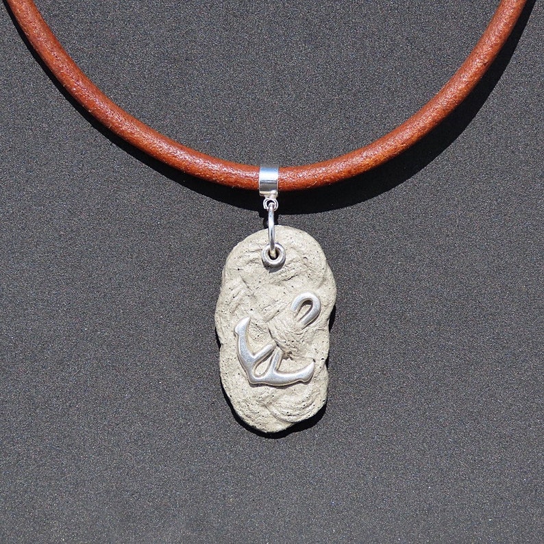 Men/'s knot necklace and navy anchor cement and silver leather