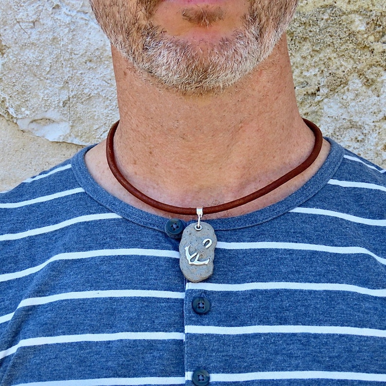 Men/'s knot necklace and navy anchor cement and silver leather
