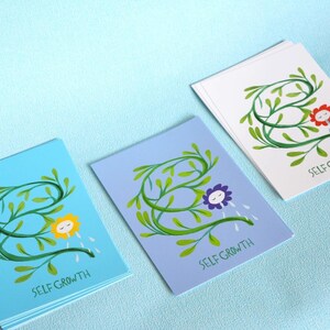 Lot de 3 Cartes postales fleur colorées message positif A6 et enveloppes assorties