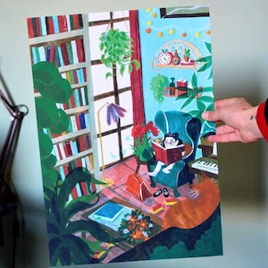 Cartel ilustración juvenil niño leyendo plantas A3 A4 y A5