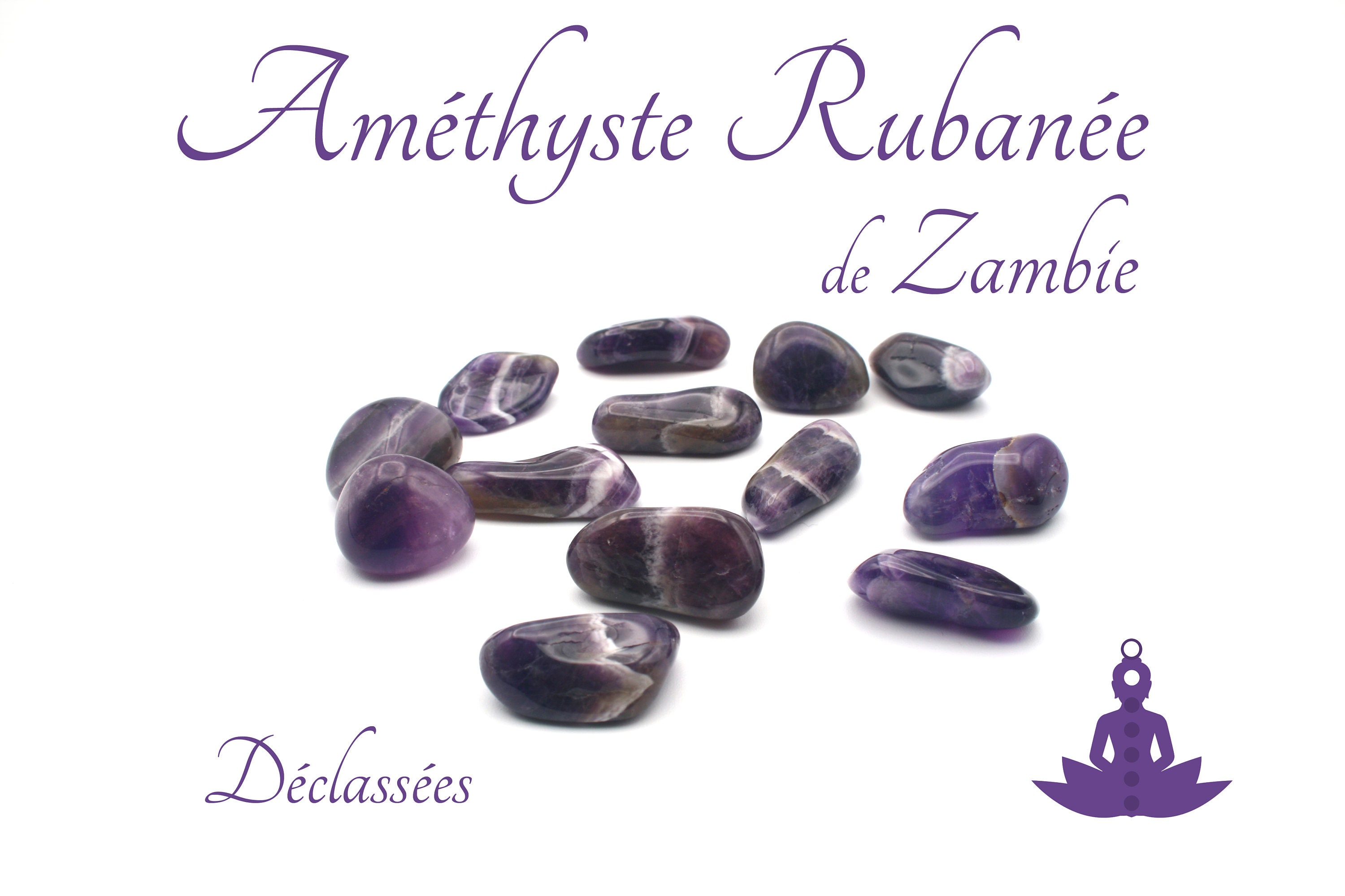 Lot de 3 Améthyste Rubanée Zambie - Pierres Roulées Déclassées