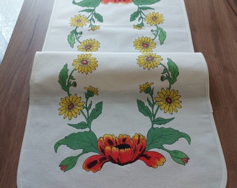 Topper de mesa rectangular estampado a mano floral vintage, tapete de mesa, calentamiento de cocina floral vintage, textil retro (F3)