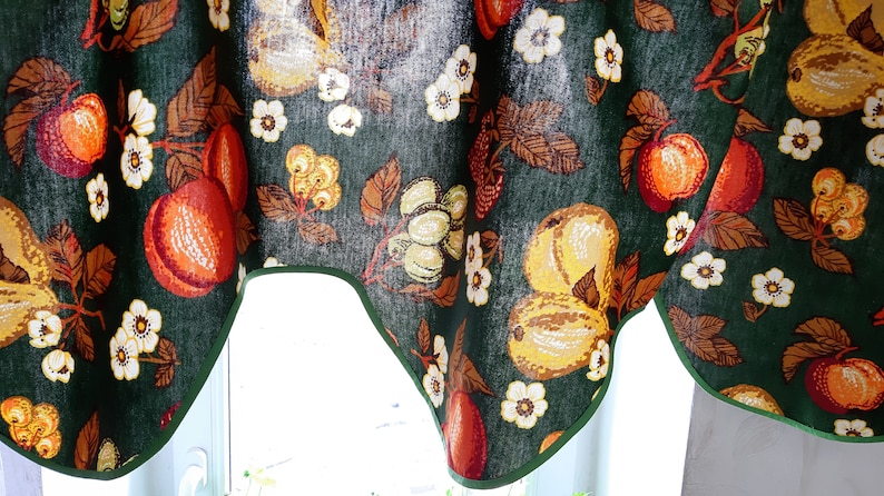 Vintage Floral Fruits Cotton Print Valance Curtain Kitchen | Etsy