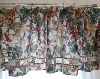 Vintage floral Linen print wide - Scandinavian valance curtain , floral valance curtain cafe curtain , linen valance curtains kitchen (F-8)