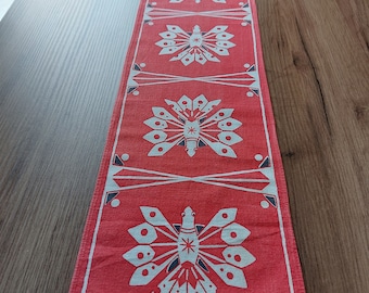Pañuelo de mesa de algodón fino estampado rústico, corredor de mesa rojo, topper de mesa, vestidor de mesa, textil para el hogar vintage escandinavo (F4)
