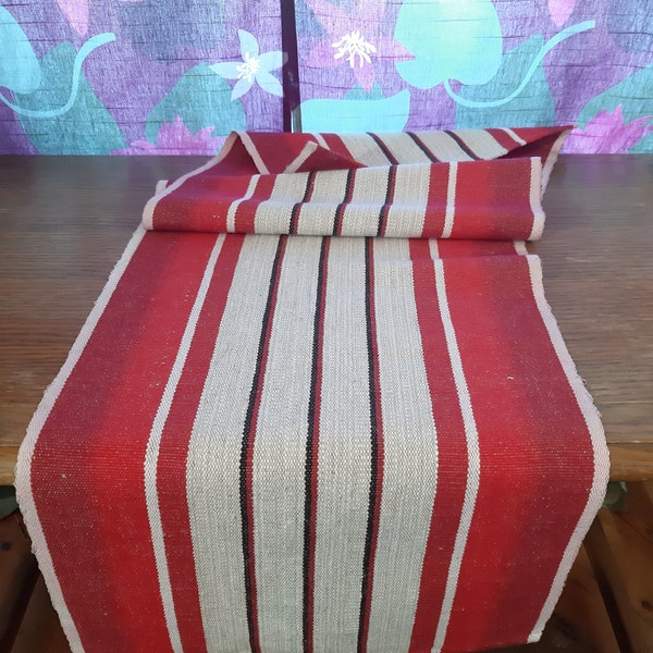 Linen woven Thick Table runner Red striped Scandinavian table runner Vintage table topper tablecloth table dresser scarf dressing (F-3)