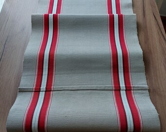 Corredor de mesa de algodón tejido rojo blanco gris rojo rústico rayado, topper de mesa, tocador de mesa, mesa vintage ecor, vintage hometextile (F3)