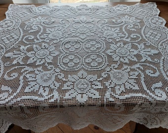 Vintage lace tablecloth, crocheted 60s table mat , Retro table decor , crochet tablecloth , crochet table cover, table decor (F9)
