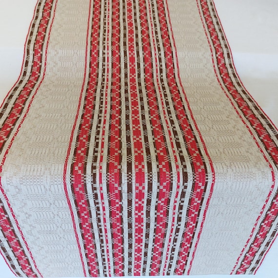60s 70s Swedish woven linen table runner, vintage table topper, table dressing, table dress, retro table linens , home textiles (F8)