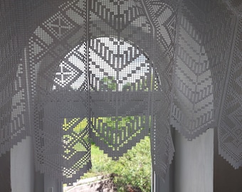 Vintage thin polyester valance curtain, sheer cafe curtain, kitchen cafe curtain, Vintage home textile (F2)