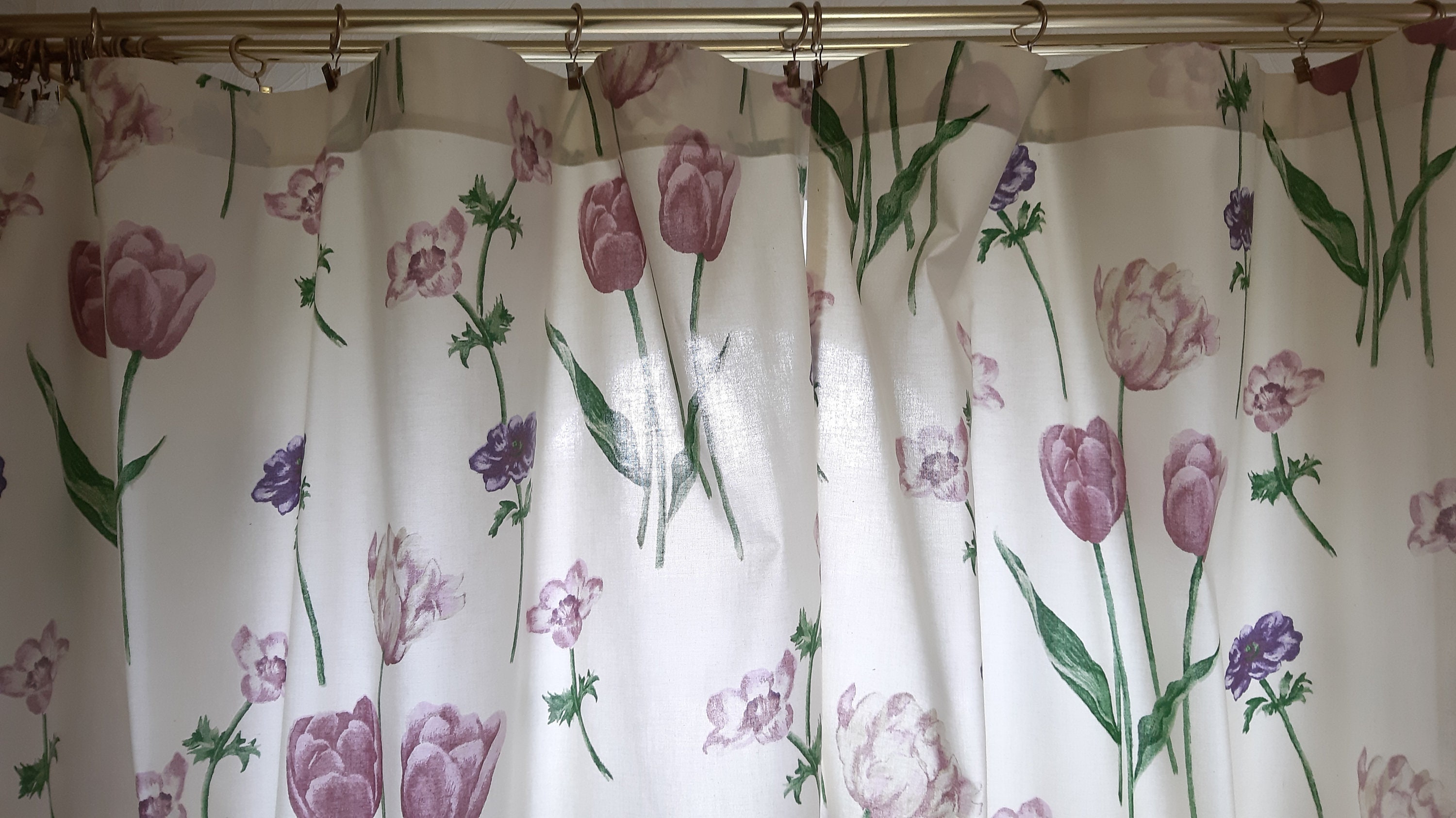 2 Pieces Vintage Large Floral Cotton Fabric Print Curtains Etsy UK