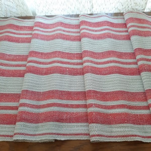 Woven Linnen Vintage Tafelloper Gestreept rood wit Vintage beddengoed Vintage tafeltopper vintage tafeltafel beddengoed retro linnen (F-5)