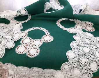 Vintage hecho a mano algodón verde blanco mantel decorativo doily tablero mesa topper mesa aparador bufanda mesa tocador mesa corredor decoración F-3