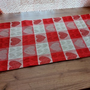 Vintage harten geweven katoenen korte tafelloper, tafeltopper, tafelkleden, vintage textiel (F-4)