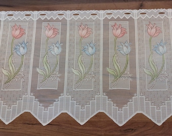 Cortina de poliéster con diseño de tulipanes vintage, cortina de poliéster con diseño floral para cafetería, cortina de cocina transparente, decoración floral para cocina (F7)