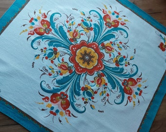 Scandinavian vintage floral hand printed linen table mat, Vintage table linens, table decor, square table mat, Home decor (F9)