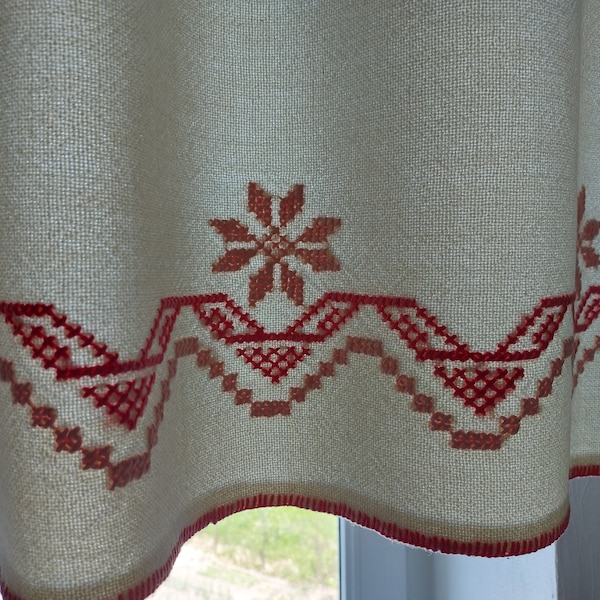 Vintage hand embroidered wool valance curtain ,  Kitchen cafe curtain , Vintage House warming , Vintage Home textile (F4)