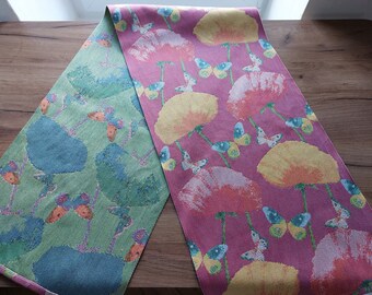 Camino de mesa de algodón tejido de amapolas y mariposas vintage, vestido de mesa vintage Ekelund Suecia, vestido de mesa, topper de mesa (F4)
