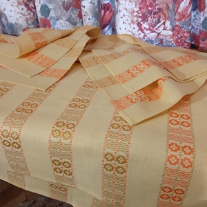 Beautiful Woven Linen Yellow Orange ornaments decorative M size tablecloth, Easter tablecloth,Kitchen tablecloth,Coffee tea tablecloth (F-5)