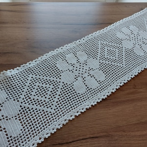 Vintage Handmade crochet table topper, short crochet table runner, living room table decor , kitchen warming , Scandinavian design (F2)