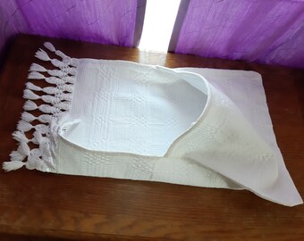Vintage escandinavo hecho a mano lino grueso - bolsa de algodón, bolso vintage, bolso de algodón vintage blanco (F-7)