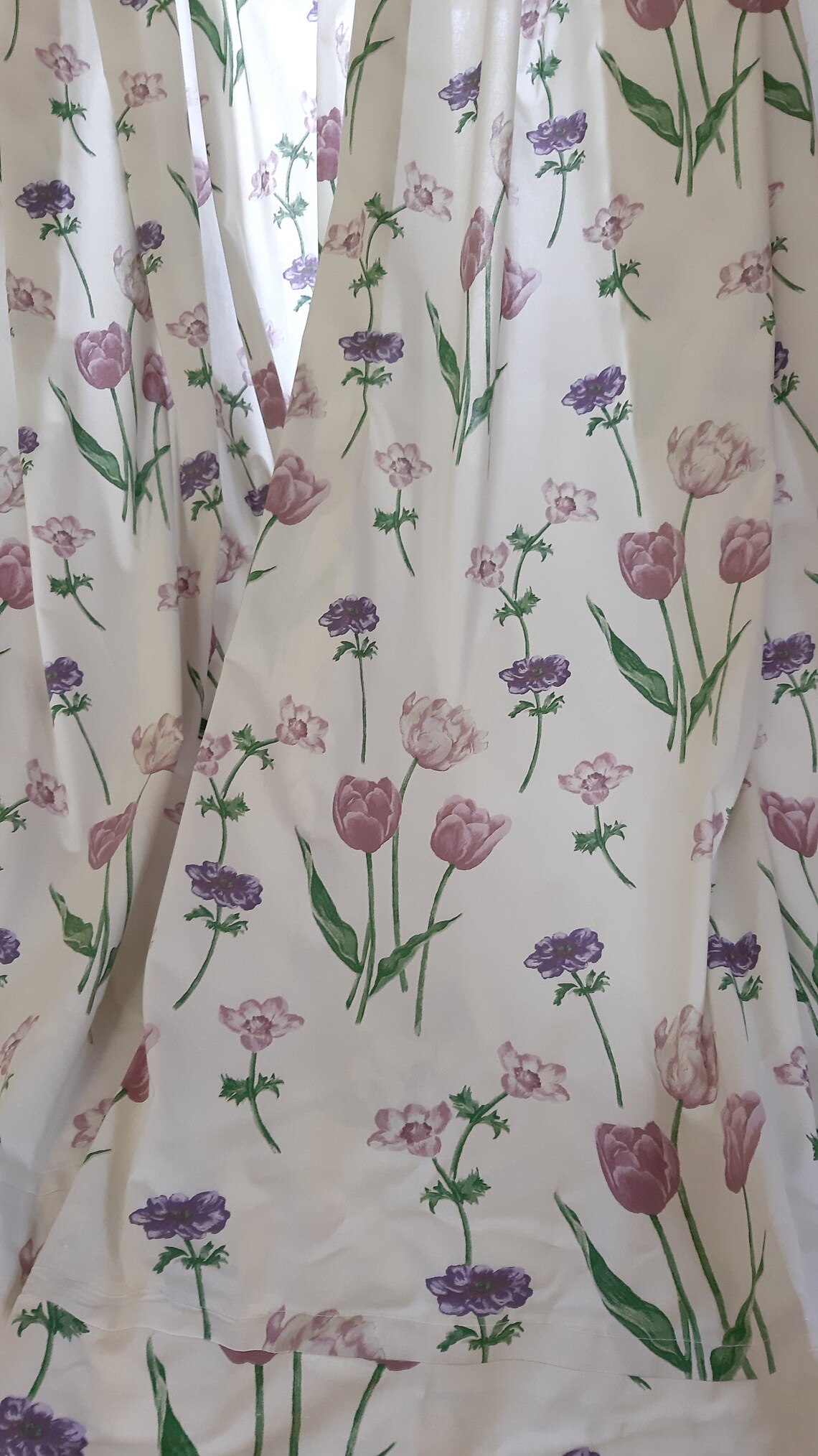 2 Pieces Vintage Large Floral Cotton Fabric Print Curtains Etsy UK