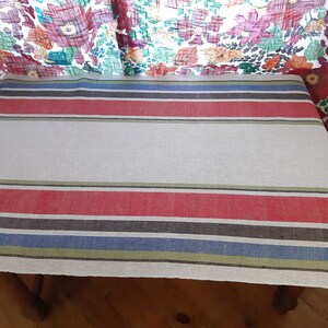 Vintage geweven Linnen gestreepte tafelloper, Vintage rechthoek tafelkleed, linnengoed, tafellinnen, vintage linnen scandinavisch tafeldecor (F-6)